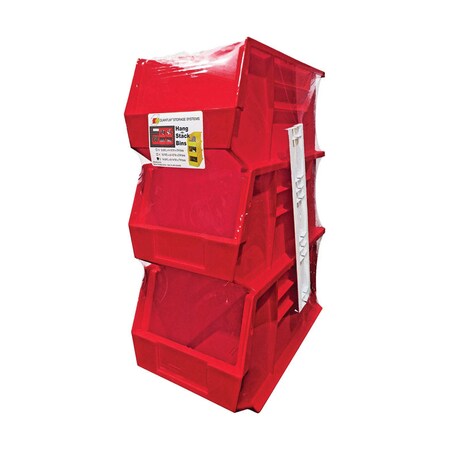 Quantum Storage Systems Hang & Stack Storage Bin, Polypropylene, Red, 3 PK RQUS240RD